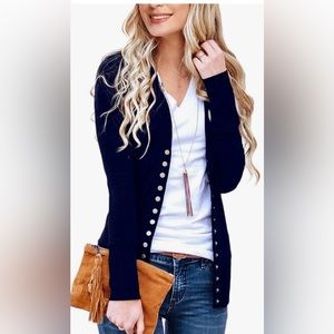 NENONA Women's V-Neck Button Knit Cardigan Sweater. Navy. Large